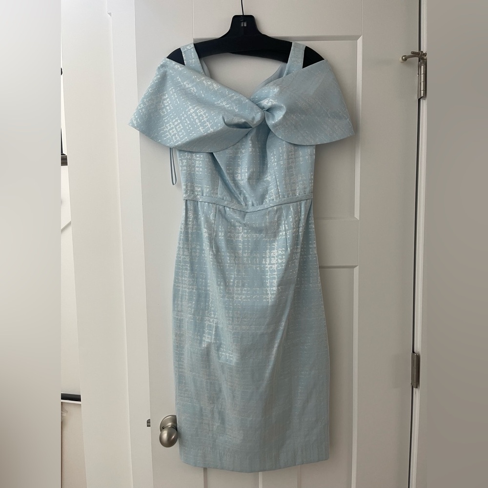 Teri Jon by Rickie Freeman: Light Blue Off Shoulder Dress